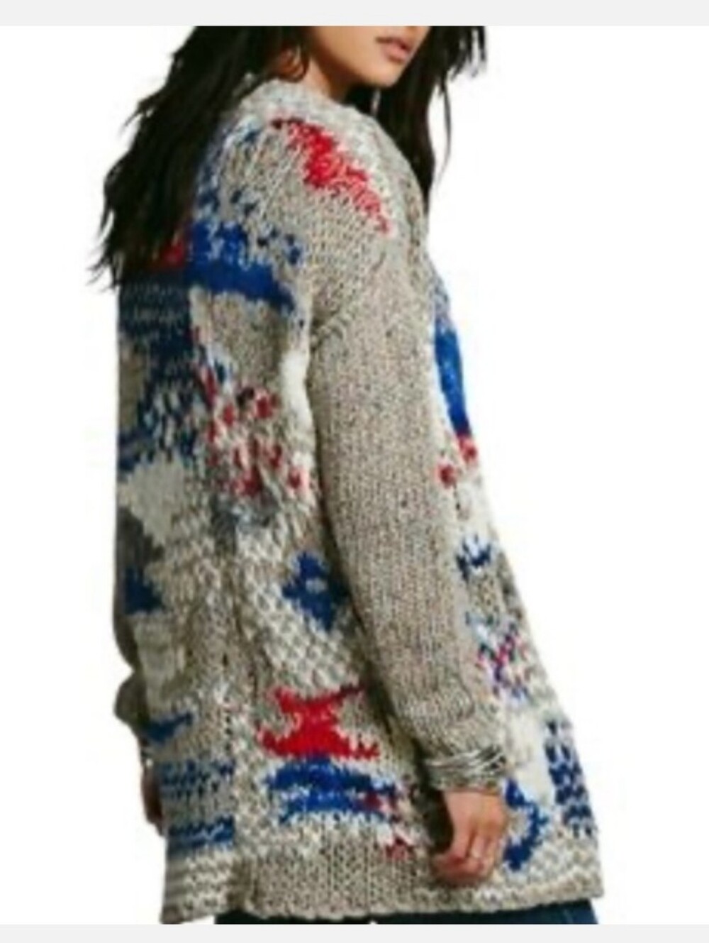 Free People "Fireworks" Chunky Wool Knit Cardigan Sweater - Picture 3 of 11